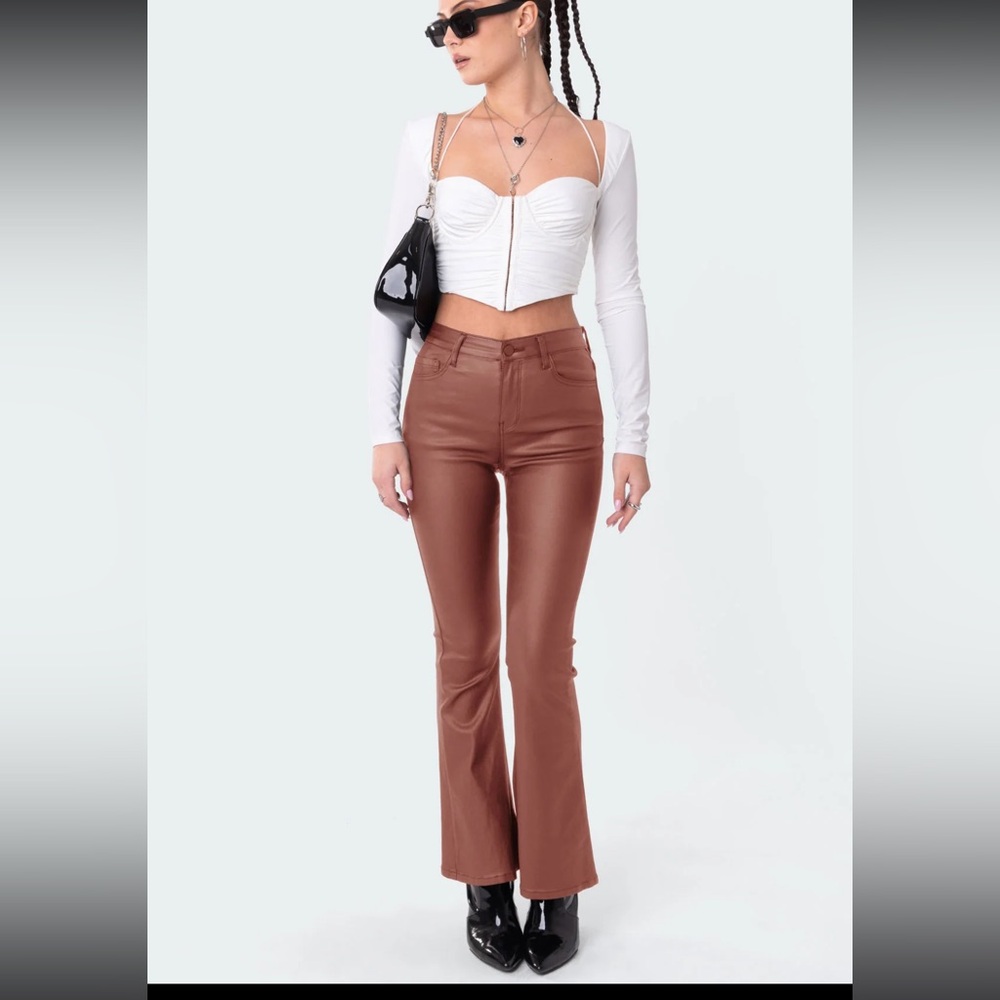 Brown Faux Leather High Waisted Flared leg pants